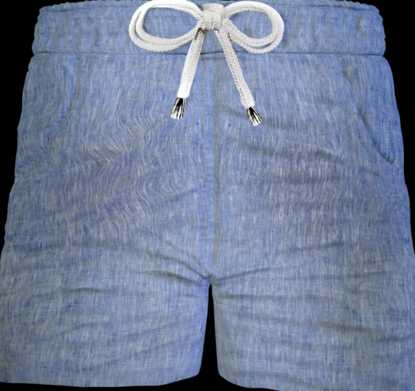 Bermuda Pantaloncino in Lino azzurro fantasia Shorts 2 tasche laterali Made in Italy