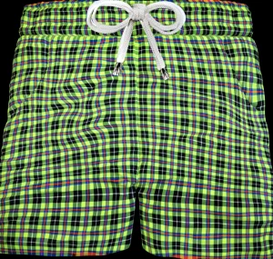 Bermuda Shorts Fantasia check scozzese giallo fluo 100% cotone Pantaloncino 2 tasche laterali Made in Italy