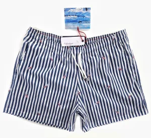 Box Mare Costume da Bagno Fasciato Blu Barca Puro Cotone slip interno  morbido tessuto asciugatura rapida Boxer mare uomo fantasia con 2 tasche laterali Made in Italy