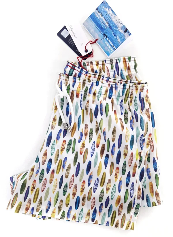 Boxer Mare Costume da Bagno Fantasia Tavola Surf Puro Cotone slip interno morbido con 2 tasche laterali Made in Italy