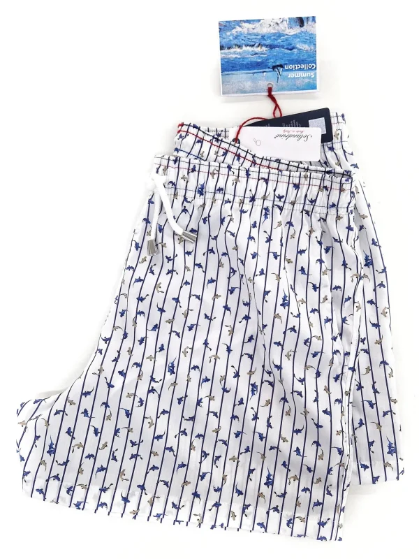 Boxer Mare Costume da Bagno Fantasia rigato shark 100% Cotone slip interno morbido con 2 tasche laterali Made in Italy