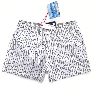 Boxer Mare Costume da Bagno Fantasia rigato shark 100% Cotone slip interno morbido con 2 tasche laterali Made in Italy