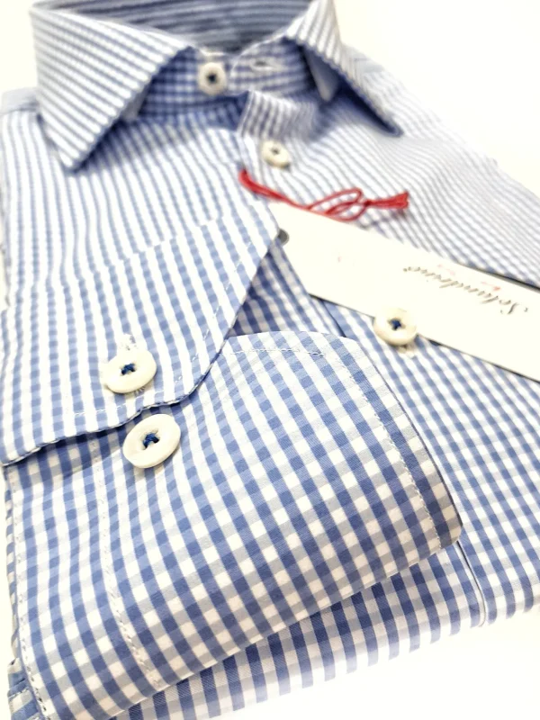 Camicia a quadri azzurra quadretti vichy alta qualità made in italy