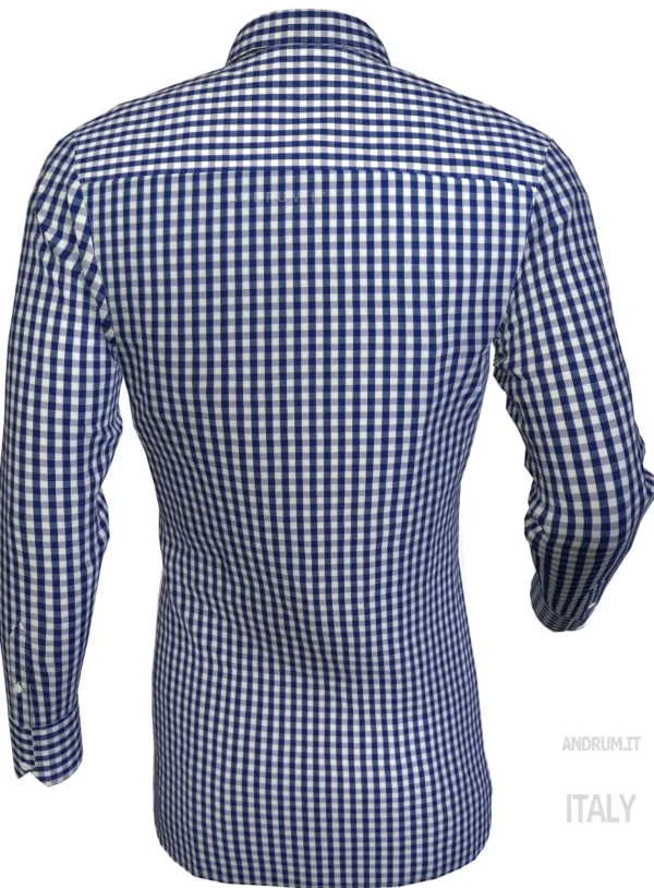 Camicia a quadri blu puro cotone made in italy