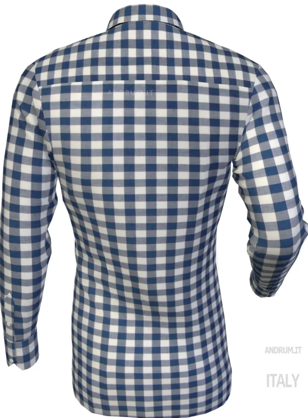 Camicia a quadri blu vaiella puro cotone made in italy