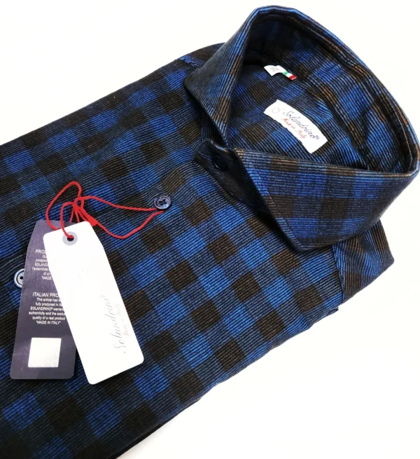 Camicia a quadri velluto blu brown cotone fantasia made in italy