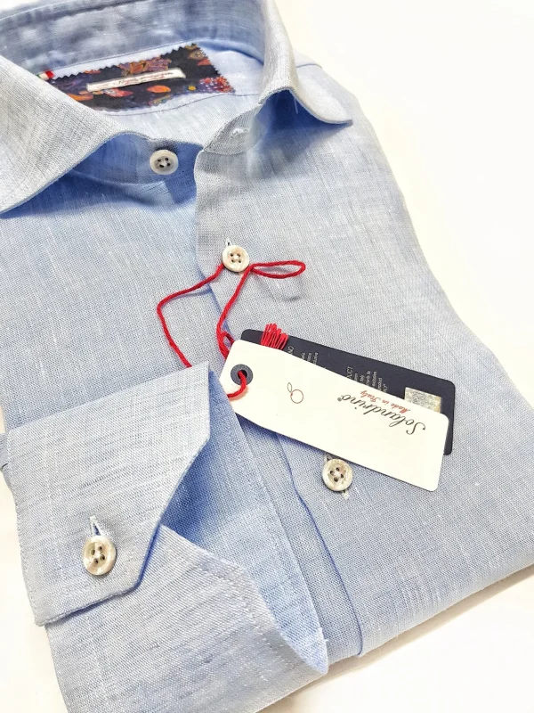 Camicia Azzurra puro Lino made in Italy - Light blue Linen Shirt