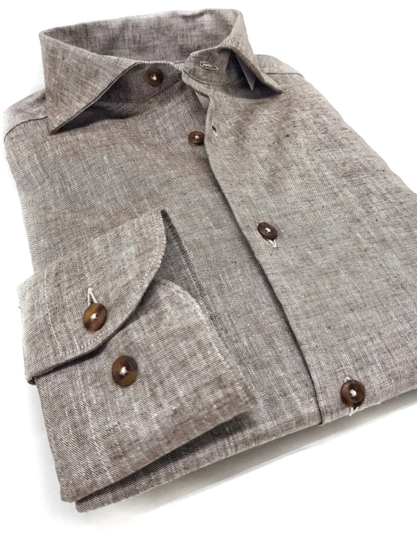 Camicia beige sabbia  puro Lino made in Italy - light brown Linen Shirt