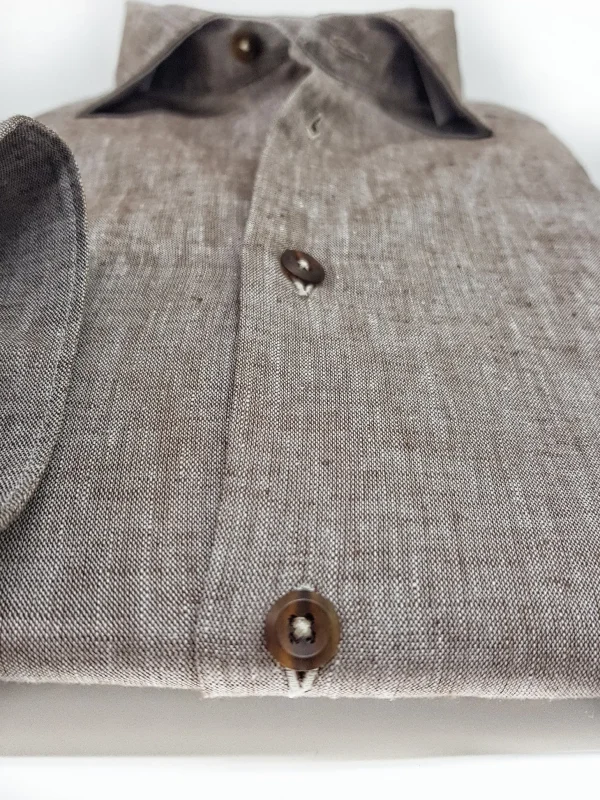 Camicia beige sabbia  puro Lino made in Italy - light brown Linen Shirt