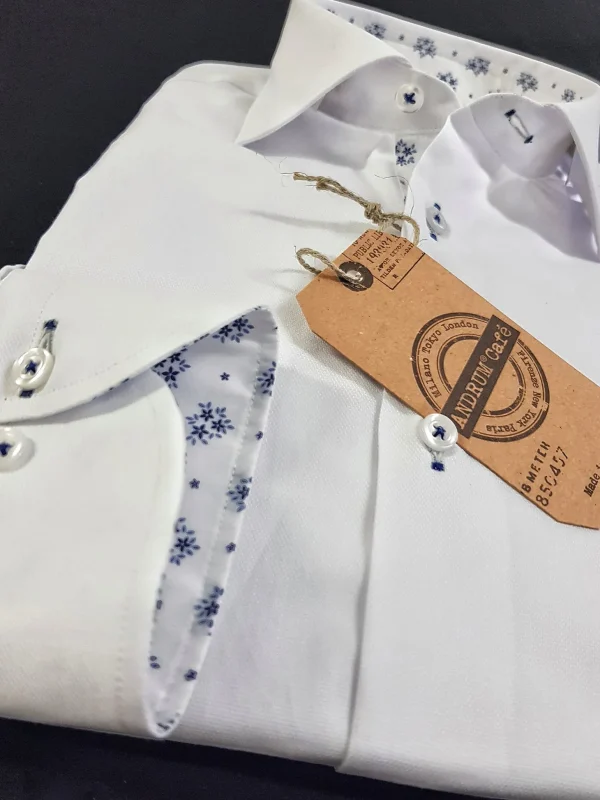 Camicia Bianca con inserti fantasia floreale cotone made in italy