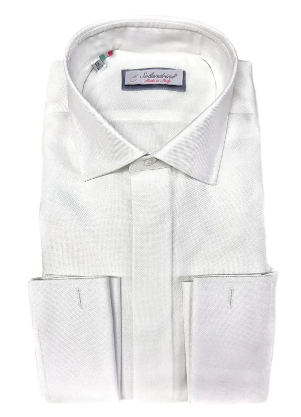 Camicia bianca elegante Oxford armaturato alta qualità polsini gemelli puro cotone made in italy white shirt Oxford double cuffllink