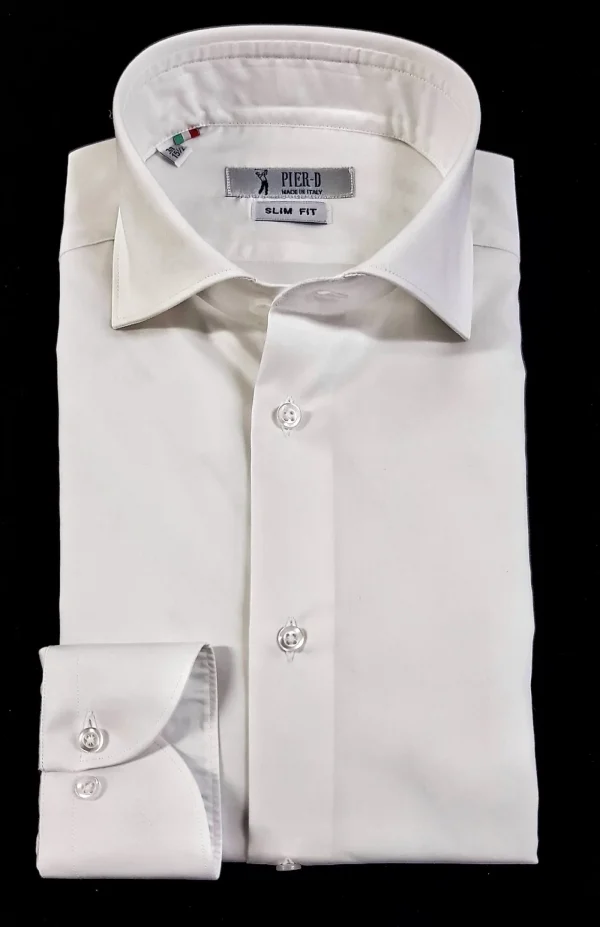 Camicia Bianca formale popeline bianco liscio cotone made in italy