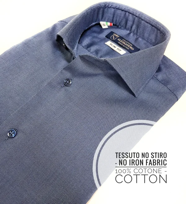Camicia Blu Denim brillante NO STIRO - puro cotone Nido d'ape