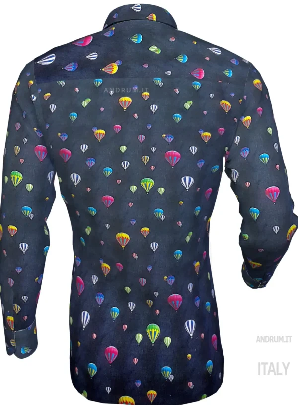 Camicia blu Fashion cotone fantasia mongolfiera travel cotone made in italy
