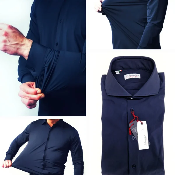 Camicia Blu Stretch No Stiro No Piega No Iron anti alone made in italy massima traspirabilità