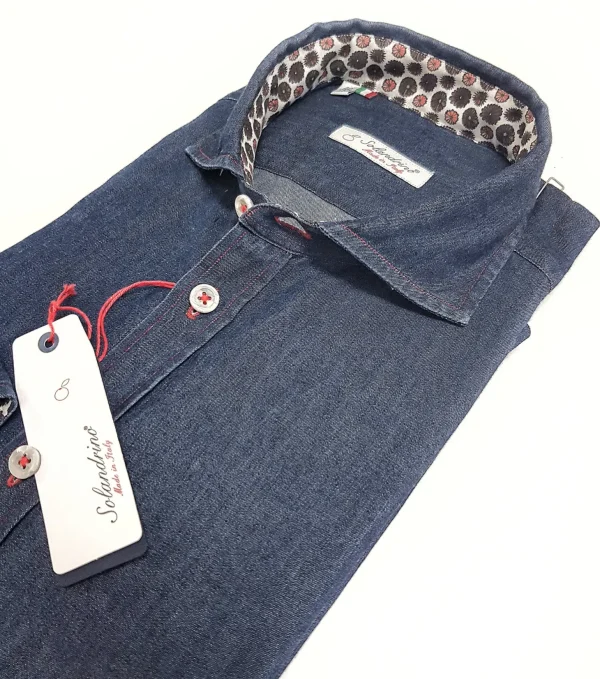 Camicia blue jeans inserti fantasia denim stone wash puro cotone made in italy