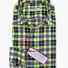 Camicia check Albini a quadri twill giallo fluo cotone fantasia check made in italy