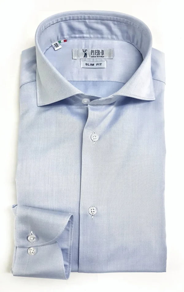 Camicia classica Azzurra collo Francese puro cotone TWILL made in italy