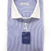 Camicia Club Man collo e polso bianco su rigato bianco azzurro