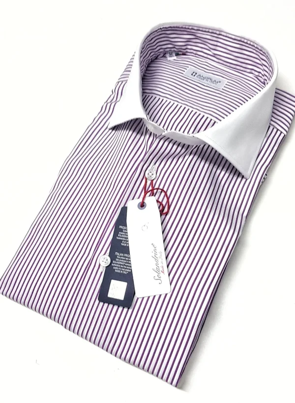 Camicia Club Man collo e polso bianco su rigato viola  bianco  made in Italy stripe shirt purple