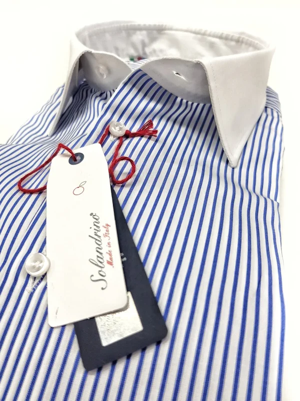 Camicia Club Man collo e polso bianco su rigato bianco azzurro made in Italy stripe shirt