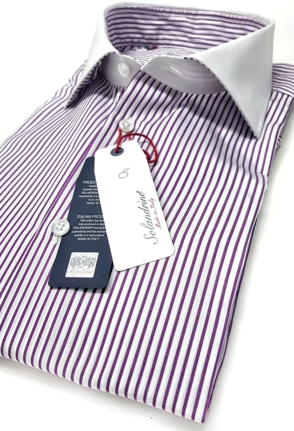 Camicia Club Man collo e polso bianco su rigato viola  bianco  made in Italy stripe shirt purple