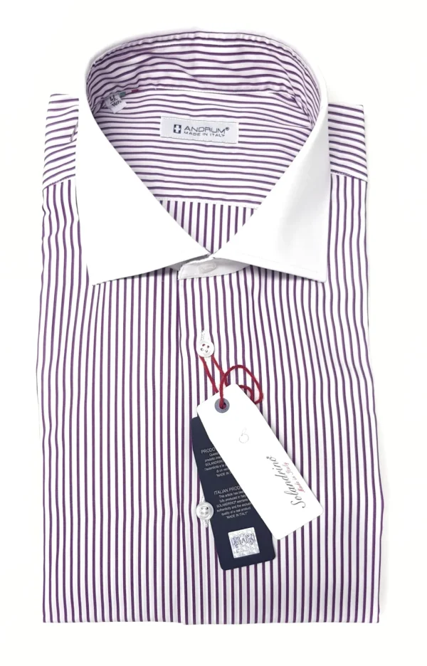 Camicia Club Man collo e polso bianco su rigato viola  bianco  made in Italy stripe shirt purple
