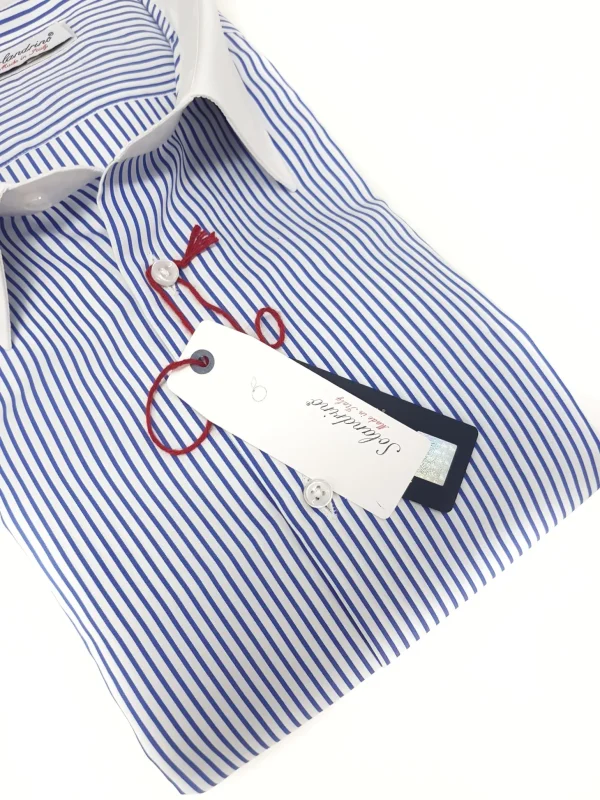 Camicia Club Man collo e polso bianco su rigato bianco azzurro made in Italy stripe shirt