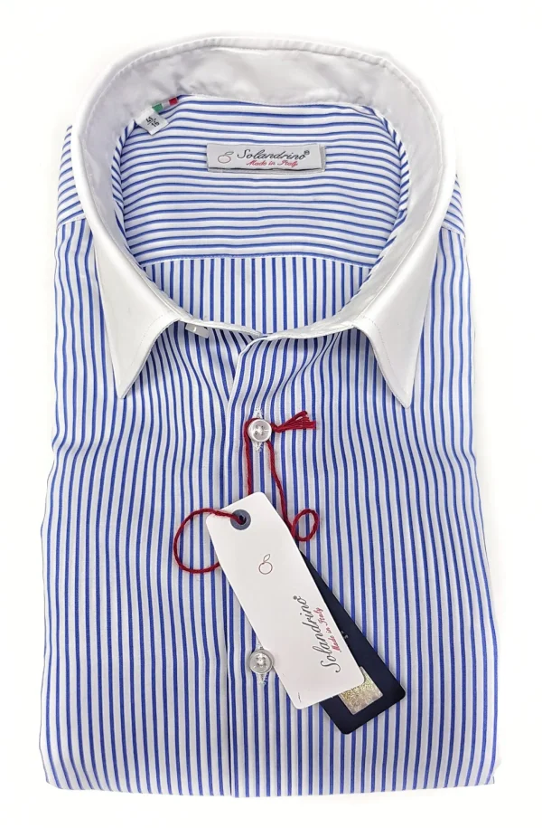 Camicia Club Man collo e polso bianco su rigato bianco azzurro made in Italy stripe shirt