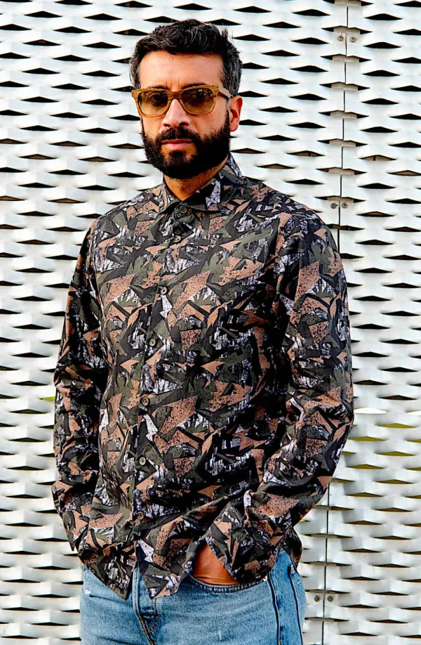 Camicia cotone fantasia camouflage mimetico urban jungle design
