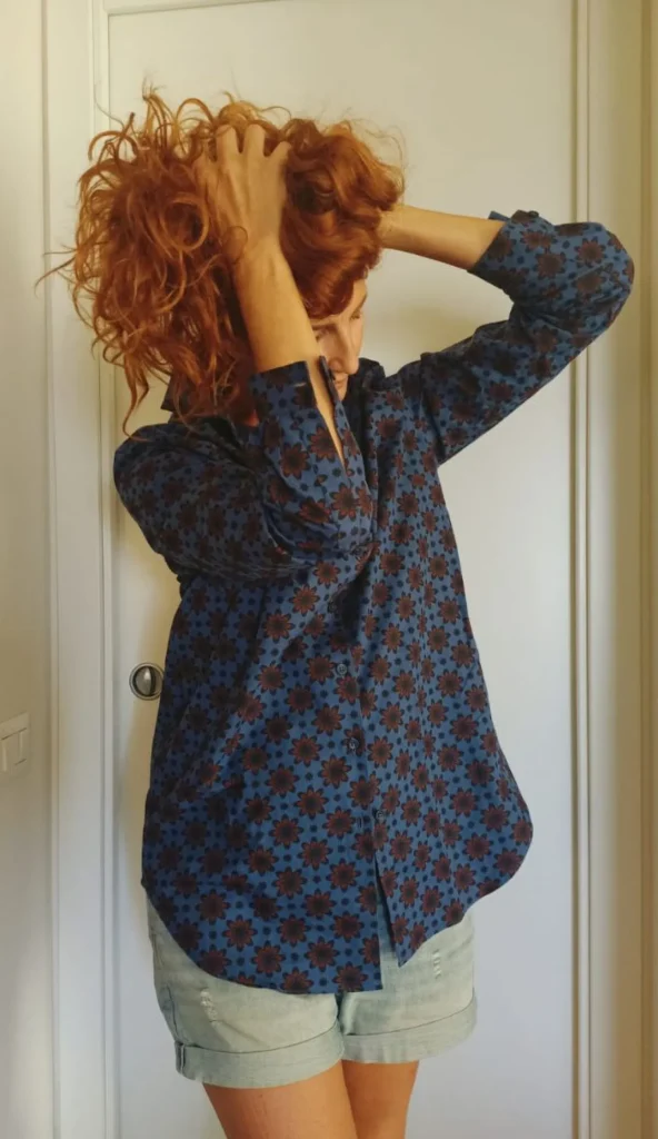 Camicia Donna blu puro cotone DENIM  blu FANTASIA bordeaux made in italy navy blue woman shirt