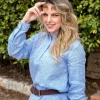 Camicia Donna puro lino Azzurro chiusa a polo collo guru made in italy dress shirt