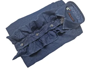 Camicia Donna Rouge Denim con Rouge puro cotone DENIM  blu FANTASIA bordeaux made in italy navy blue woman shirt