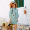 Camicia Donna Vestito camicione cotone fantasia geometrica verde bianca made in italy dress shirt