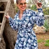 Camicia Donna Vestito cotone blu camicione fantasia floreale  made in italy dress shirt