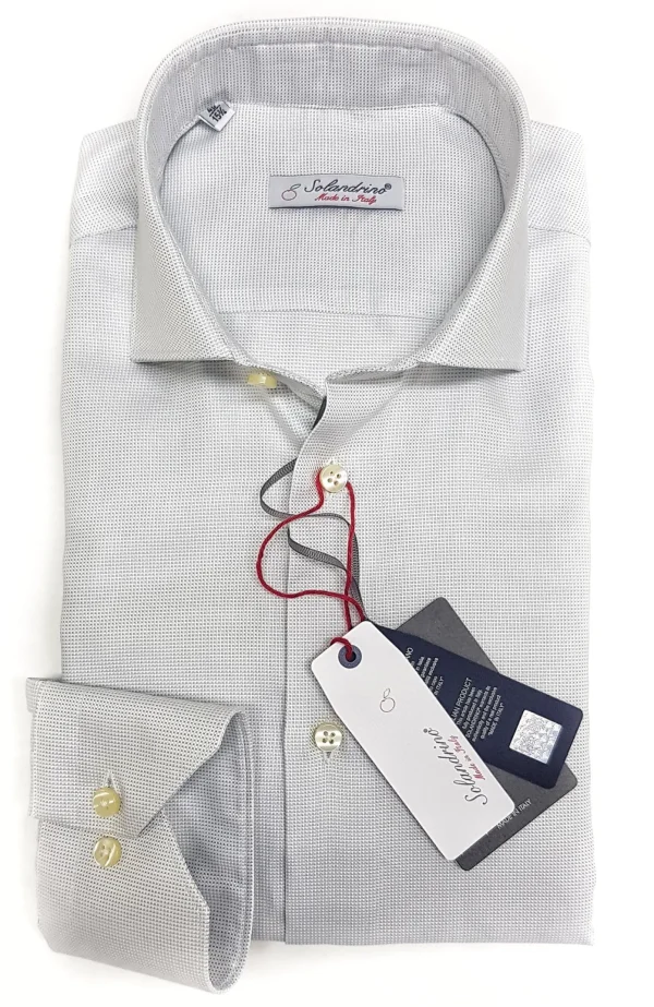 Camicia elegante micro fantasia grigio perla armaturato alta qualità puro cotone made in italy