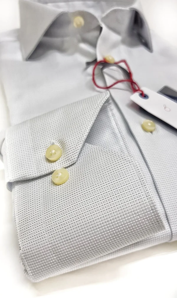 Camicia elegante micro fantasia grigio perla armaturato alta qualità puro cotone made in italy