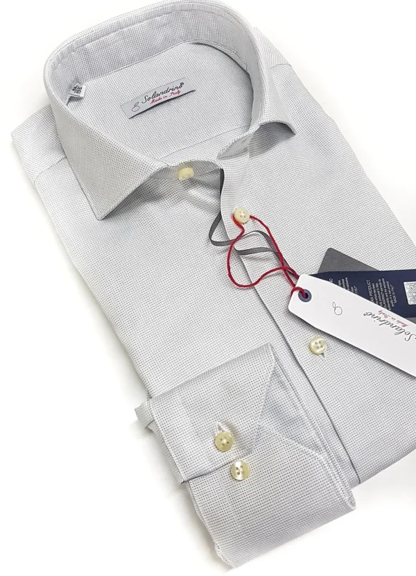 Camicia elegante micro fantasia grigio perla armaturato alta qualità puro cotone made in italy