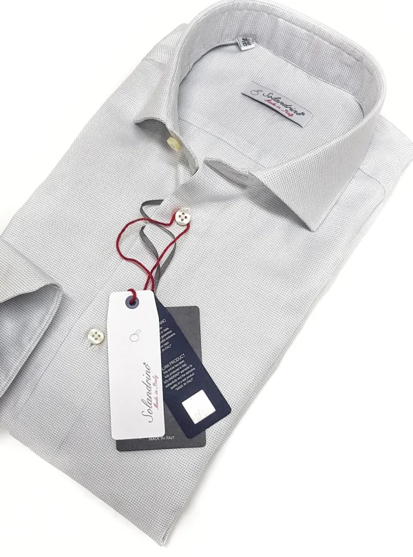 Camicia elegante micro fantasia grigio perla armaturato alta qualità puro cotone made in italy