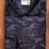 Camicia fantasia camouflage mimetico blu dark cotone made in italy