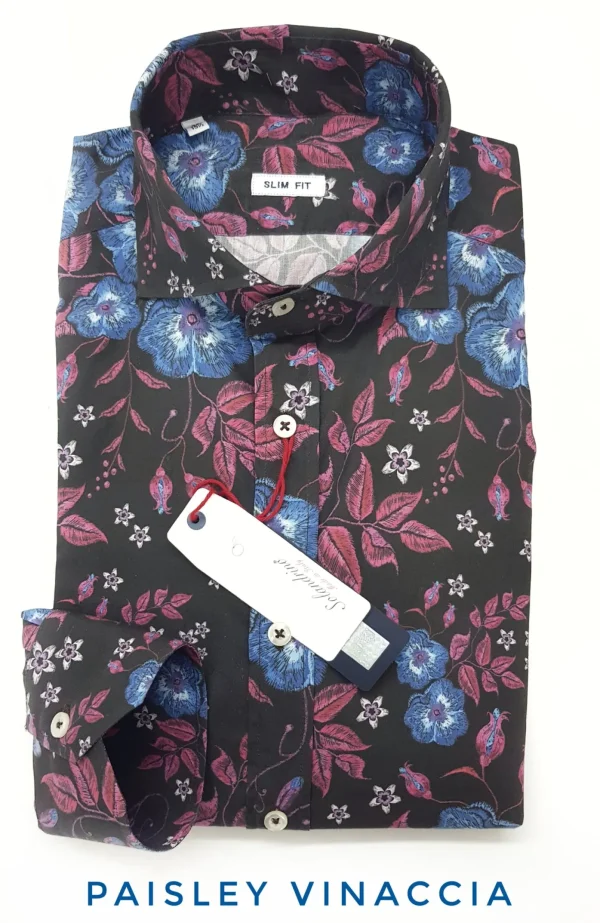 Camicia fantasia fiori vinaccia  cotone paisley made in italy