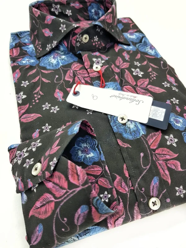 Camicia fantasia fiori vinaccia  cotone paisley made in italy