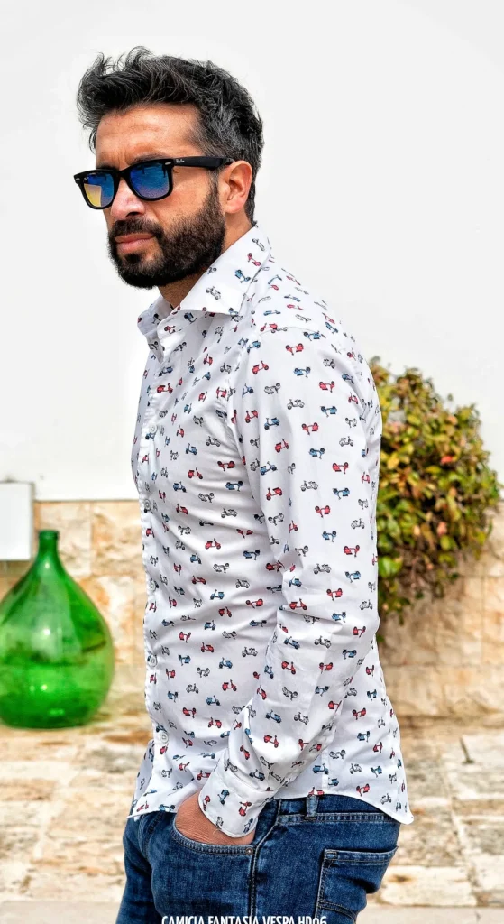 Camicia fantasia Vespa design puro cotone made in italy