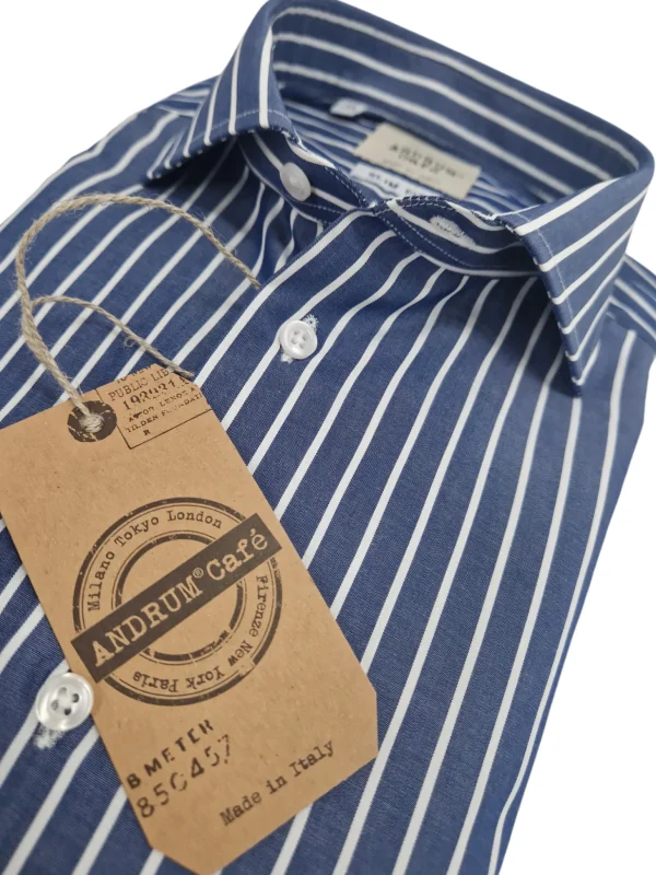 Camicia fasciata blu a righe bianche Uomo puro cotone alta qualità made in italy men shirt blue stripe high quality