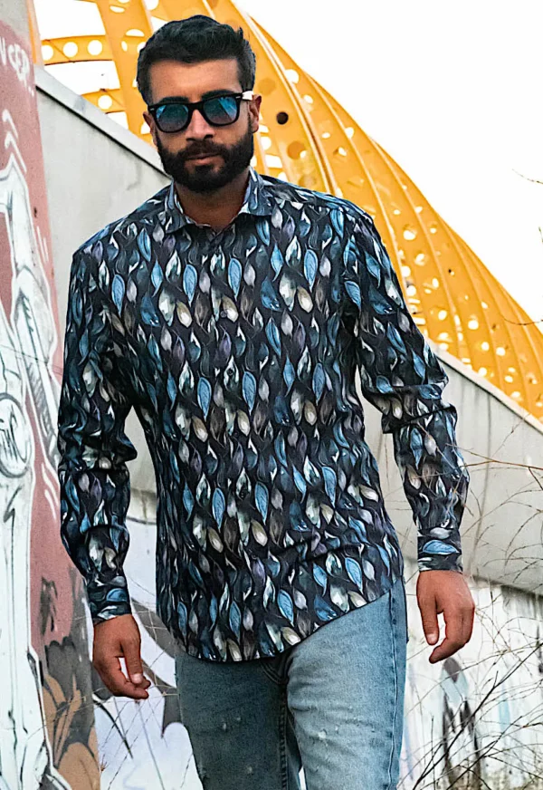 Camicia Fashion cotone fantasia foliage cotone made in italy
