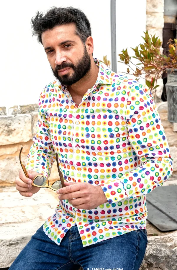 Camicia Fashion fantasia multicolor design cotone  made in italy