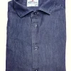Camicia LAVATA blu jeans denim stone wash puro cotone made in italy