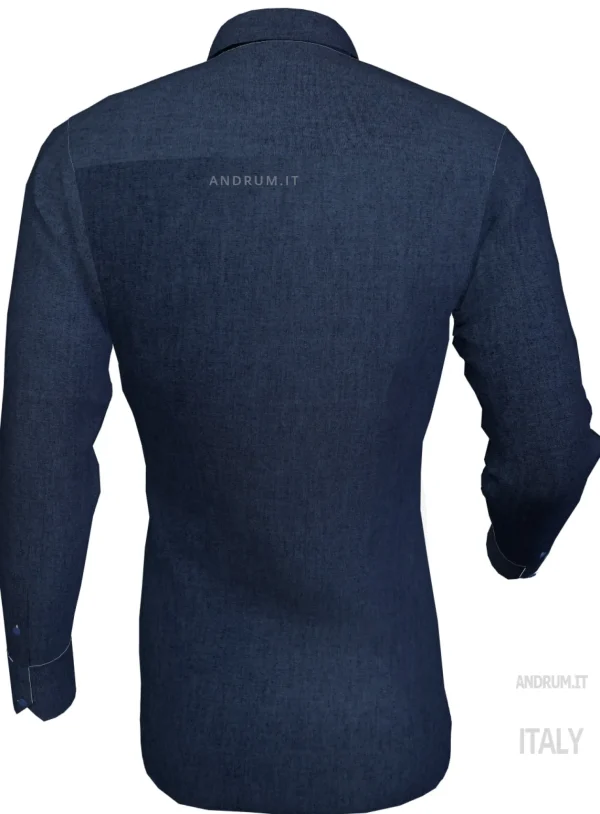 Camicia LAVATA blu jeans denim stone wash puro cotone made in italy