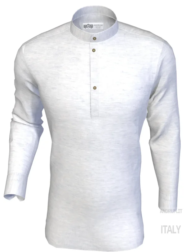 Camicia lino bianco guru coreano serafino chiusa a polo made in italy