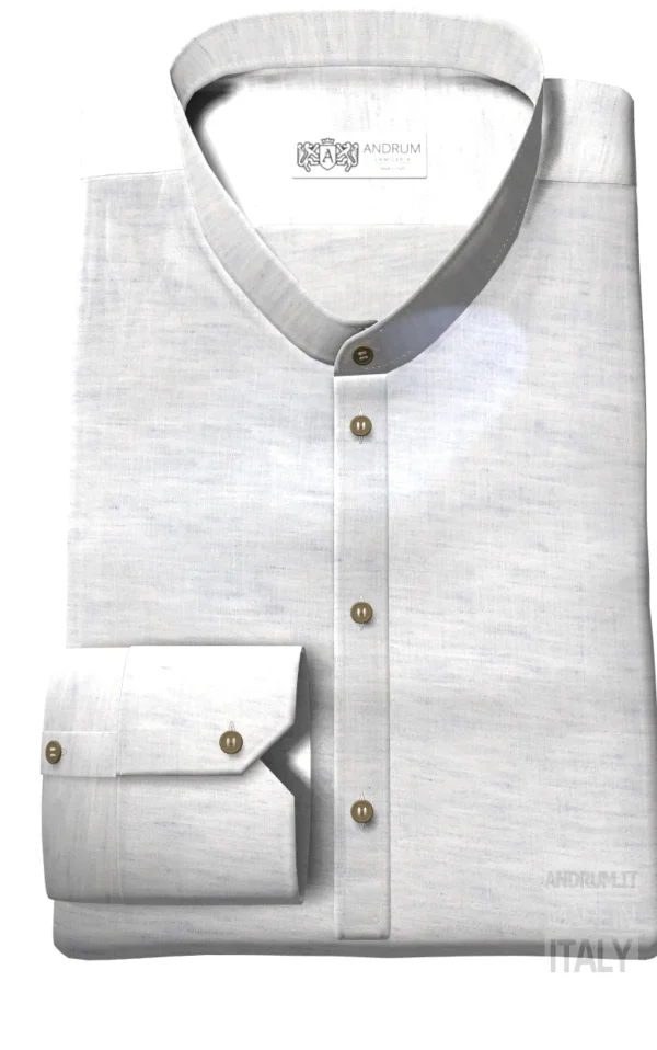 Camicia lino bianco guru coreano serafino chiusa a polo made in italy